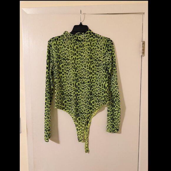 Fashion Nova Animal Print Mesh Long Sleeve Bodysuit. Size XL. - Picture 9 of 13